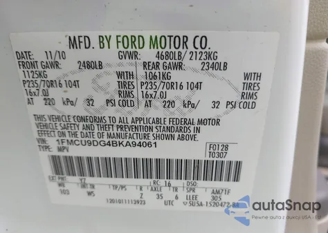 2011 Ford Escape Xlt from USA, damaged, VIN 1FMCU9DG4BKA94061
